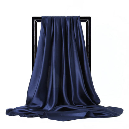 Women’s Luxury Satin Silk Solid Color Scarf (90×90cm)