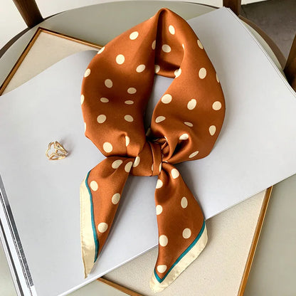 🧣 Glomexia 2025 Luxury Polka Dot Silk Scarf – 70x70cm Elegant Wrap ✨