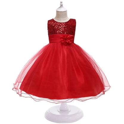 Girls Flower Sequin Princess Party Dress