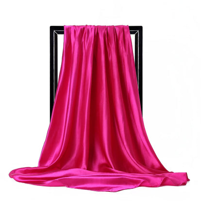 Women’s Luxury Satin Silk Solid Color Scarf (90×90cm)