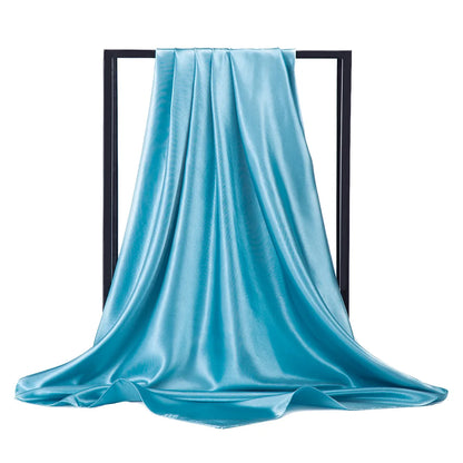 Women’s Luxury Satin Silk Solid Color Scarf (90×90cm)