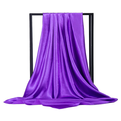 Women’s Luxury Satin Silk Solid Color Scarf (90×90cm)
