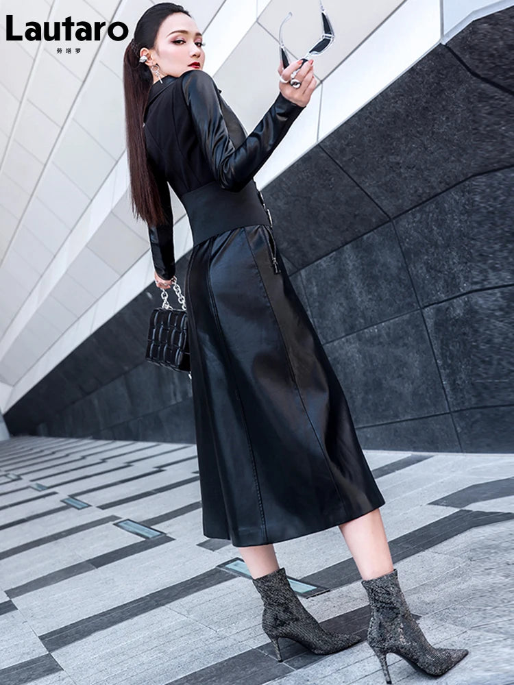 Leather PU Zipper Midi Dress | High Street Slim Fit Women Dress