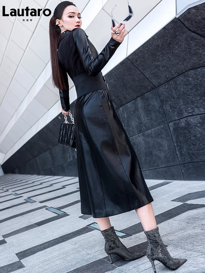 Leather PU Zipper Midi Dress | High Street Slim Fit Women Dress