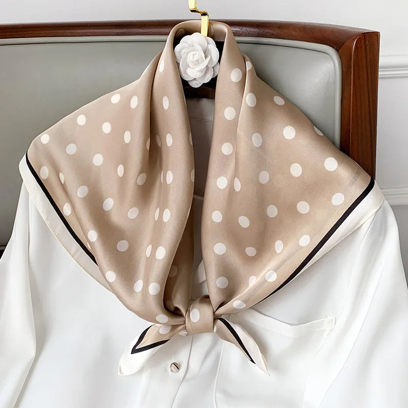 🧣 Glomexia 2025 Luxury Polka Dot Silk Scarf – 70x70cm Elegant Wrap ✨