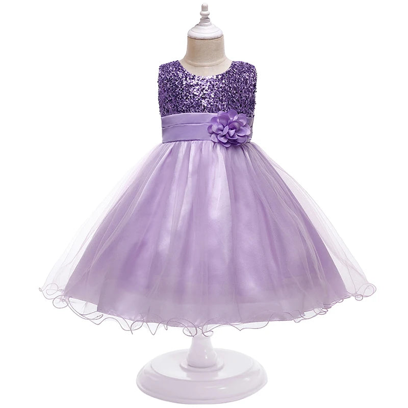 Girls Flower Sequin Princess Party Dress