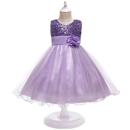Girls Flower Sequin Princess Party Dress