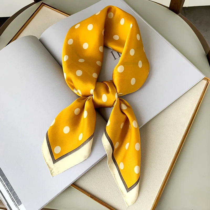 🧣 Glomexia 2025 Luxury Polka Dot Silk Scarf – 70x70cm Elegant Wrap ✨