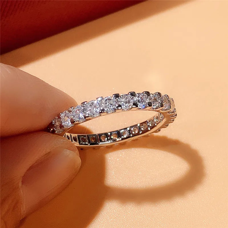 Silver CZ Thin Band Ring for Women