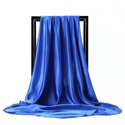 Women’s Luxury Satin Silk Solid Color Scarf (90×90cm)