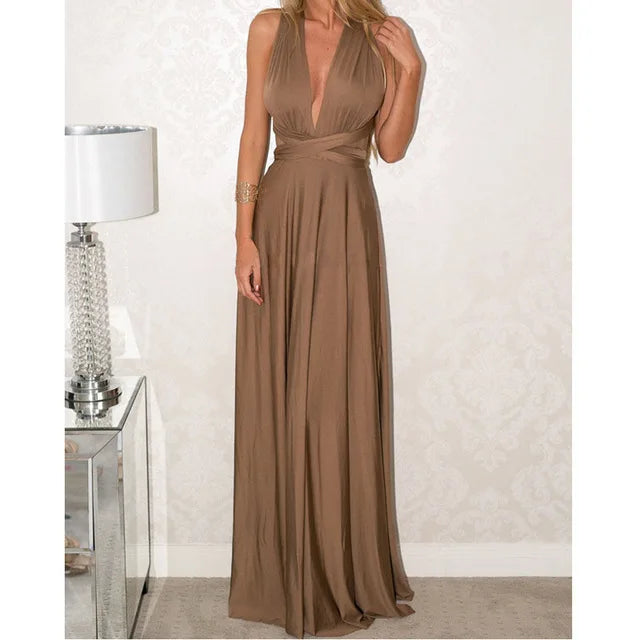 Women’s Multiway Wrap Maxi Dress – Convertible Boho Party Gown