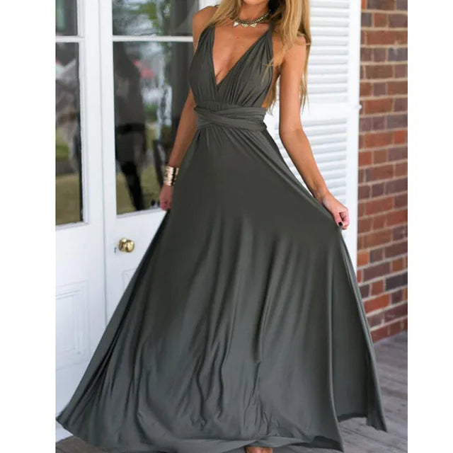 Women’s Multiway Wrap Maxi Dress – Convertible Boho Party Gown
