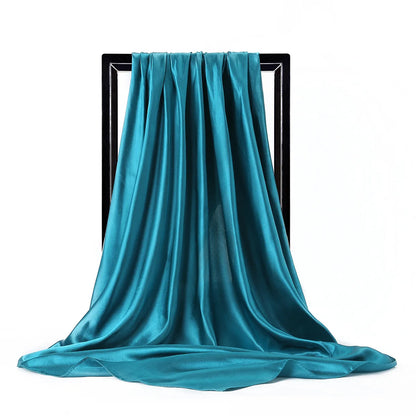 Women’s Luxury Satin Silk Solid Color Scarf (90×90cm)