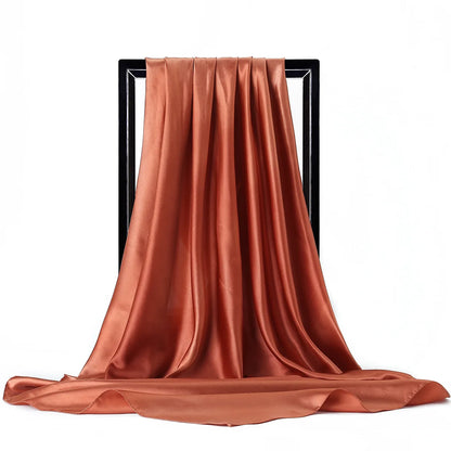 Women’s Luxury Satin Silk Solid Color Scarf (90×90cm)