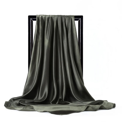 Women’s Luxury Satin Silk Solid Color Scarf (90×90cm)