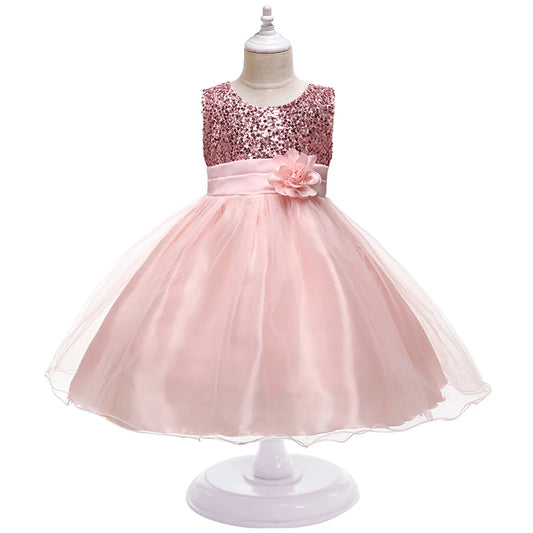 Girls Flower Sequin Princess Party Dress