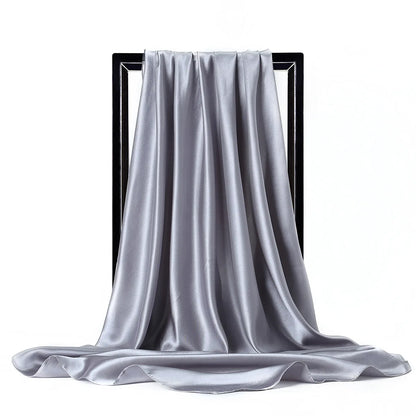 Women’s Luxury Satin Silk Solid Color Scarf (90×90cm)