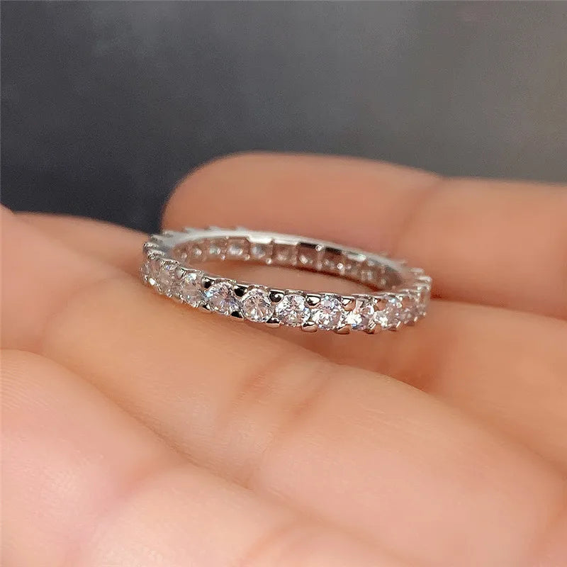 Silver CZ Thin Band Ring for Women