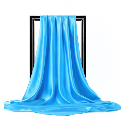 Women’s Luxury Satin Silk Solid Color Scarf (90×90cm)