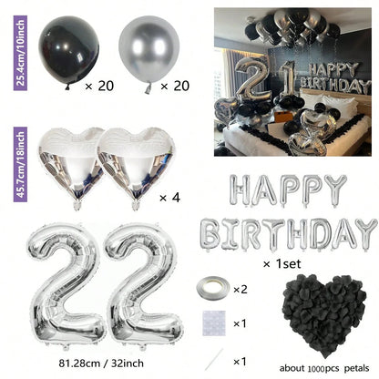 Black & Silver Birthday Balloon Decoration Set – 1050pcs Party Kit