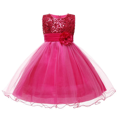 Girls Flower Sequin Princess Party Dress