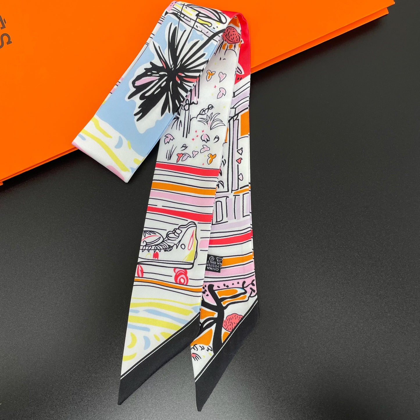 🧣 Glomexia Printed Silk Hair Scarf – Elegant Slim Fashion Wrap ✨