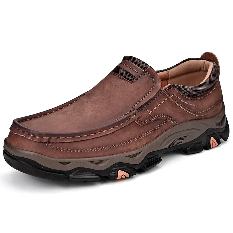 Glomexia Men Genuine Leather Loafers 👞 | Retro Slip-On Shoes
