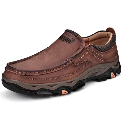 Glomexia Men Genuine Leather Loafers 👞 | Retro Slip-On Shoes