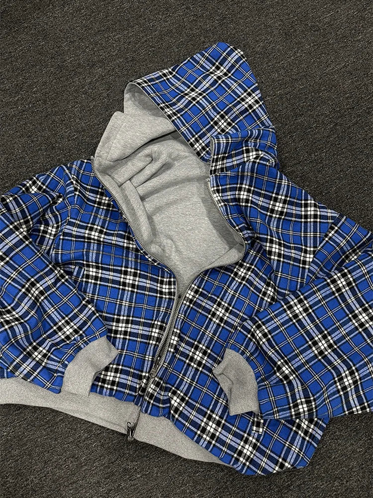Glomexia 🧣 Winter Plaid Zip-Up Hoodie – Double-Side Wear