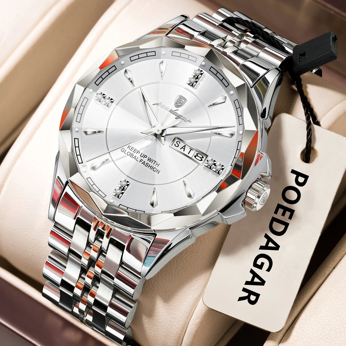 Men’s Luxury Stainless Steel Watch – Date & Week Display