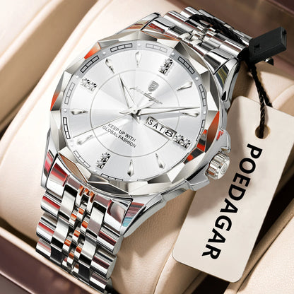 Men’s Luxury Stainless Steel Watch – Date & Week Display