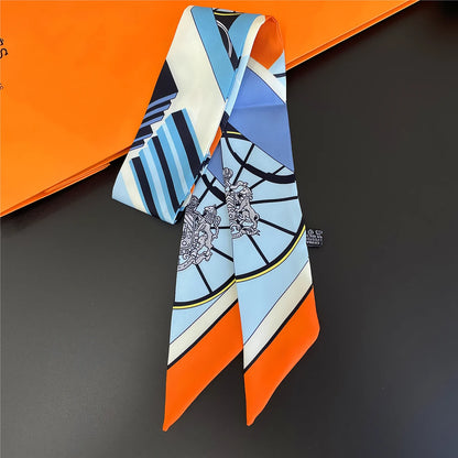 🧣 Glomexia Printed Silk Hair Scarf – Elegant Slim Fashion Wrap ✨