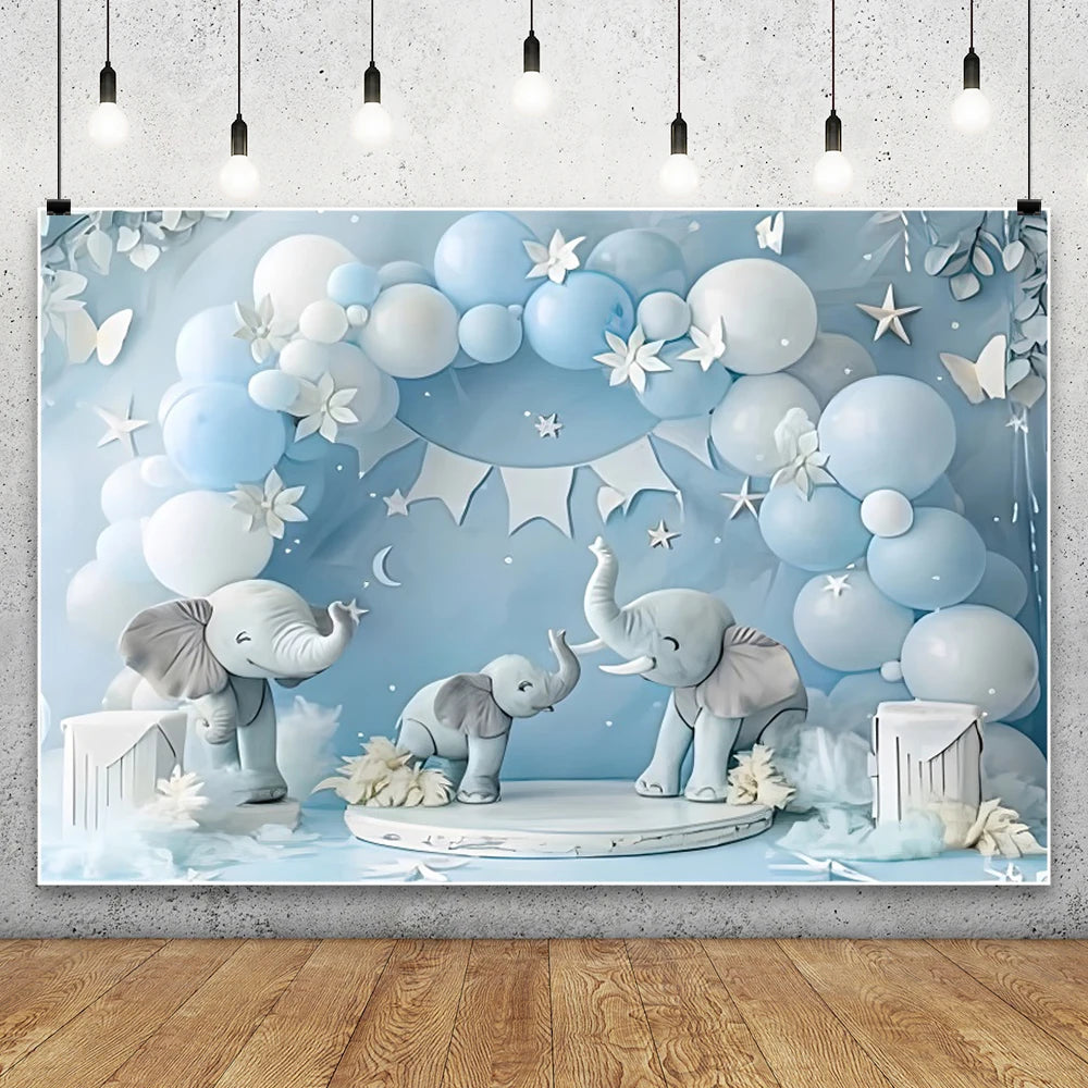 Blue Starry Sky Baby Shower & Birthday Backdrop | Cloud & Moon Party Photo Background
