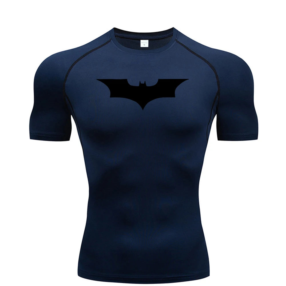 🦇💪 Men’s Bat Print Compression Tee | Gym Fit 🏃‍♂️