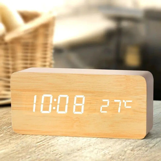 Glomexia Wooden LED Alarm Clock 🌿