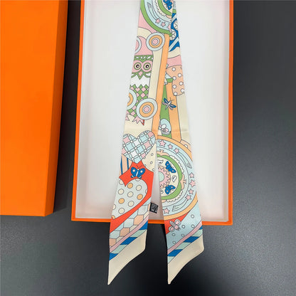 🧣 Glomexia Printed Silk Hair Scarf – Elegant Slim Fashion Wrap ✨