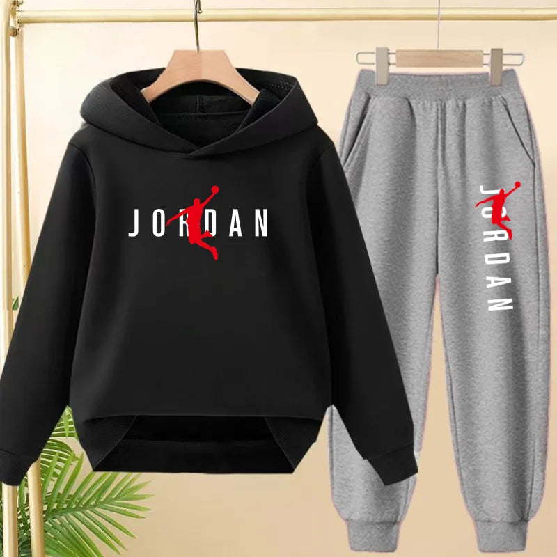 Glomexia Kids Black Hoodie Set – Trendy Sports Outfit