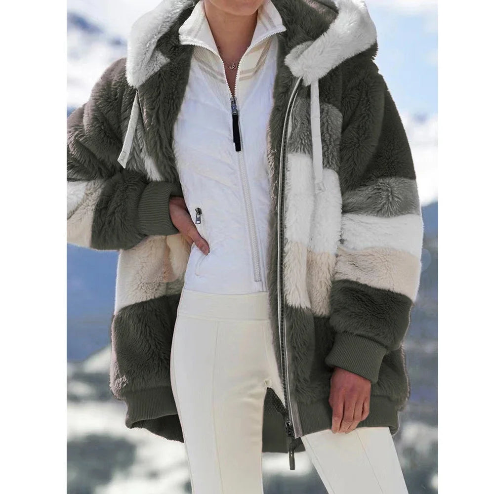 🧥 Women’s Hooded Winter Coat – Thick Cashmere Plaid Jacket 2025