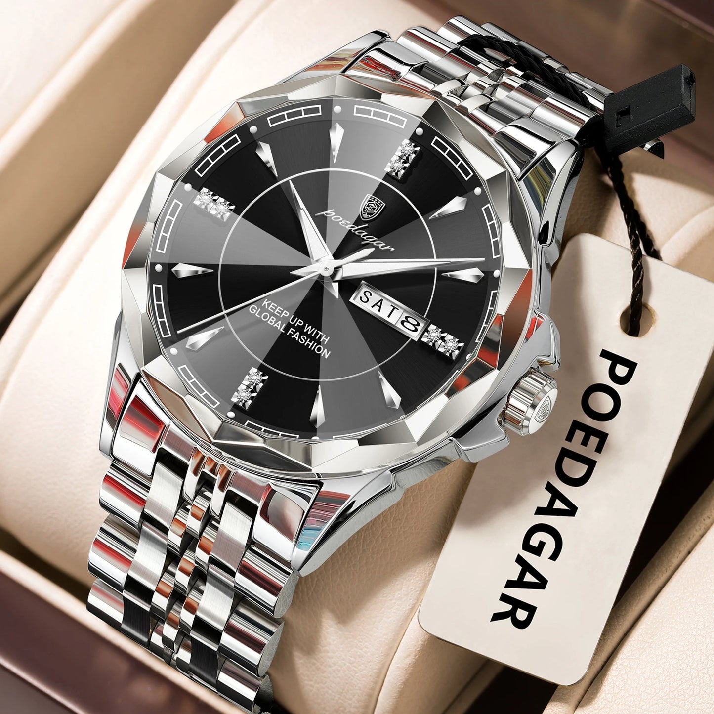 Men’s Luxury Stainless Steel Watch – Date & Week Display
