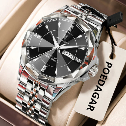 Men’s Luxury Stainless Steel Watch – Date & Week Display