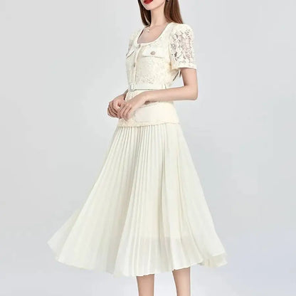 Women Elegant Ankle-Length Office Dress 👗 | Square Neck A-Line