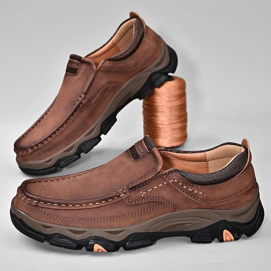 Glomexia Men Genuine Leather Loafers 👞 | Retro Slip-On Shoes