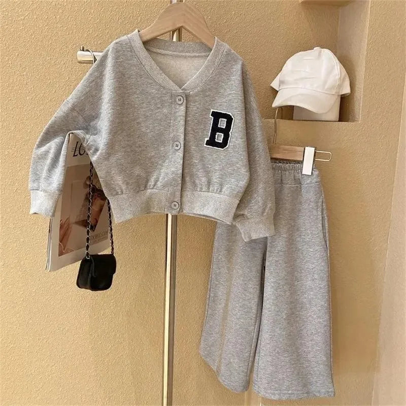 Premium Girls Autumn Alphabet Jacket & Pants Set (3–7Y)