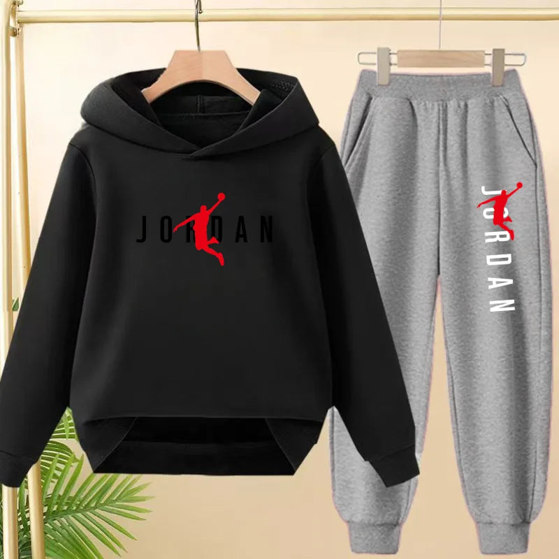 Glomexia Kids Black Hoodie Set – Trendy Sports Outfit