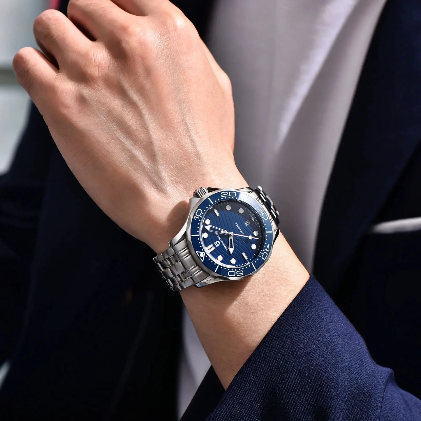 Men’s Automatic Diving Watch – Blue Dial Mechanical Wristwatch