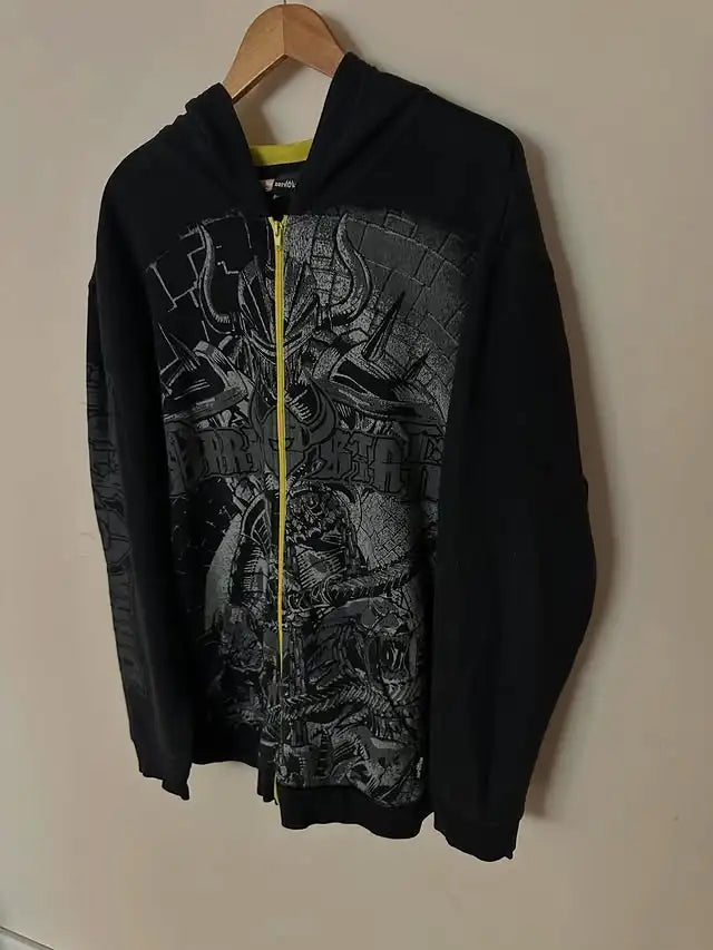 🔥 Men’s Skull Print Zip Up Hoodie – Black & Red Streetwear