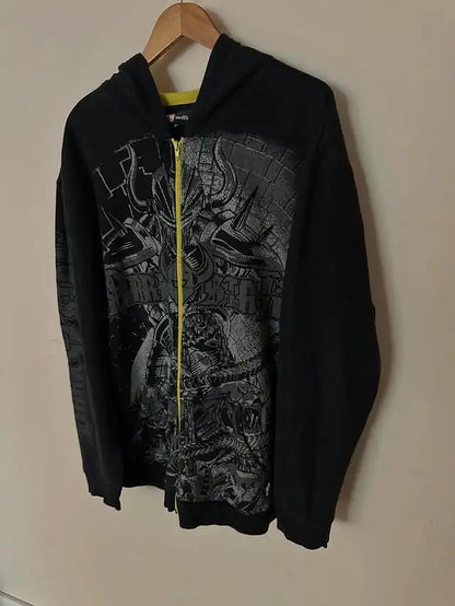 🔥 Men’s Skull Print Zip Up Hoodie – Black & Red Streetwear
