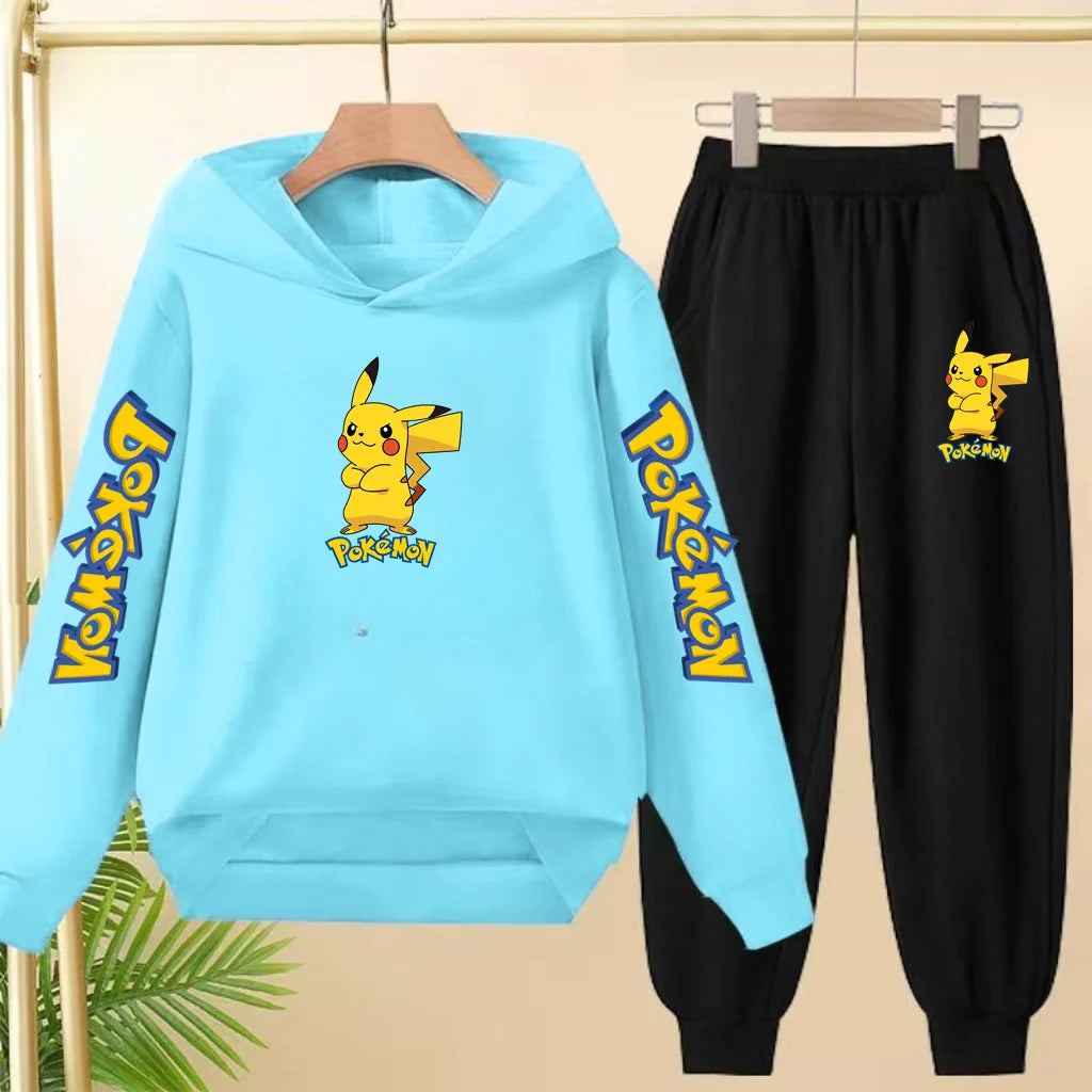 Kids Velvet Hooded Outfit Set – Warm Printed Jacket & Pants