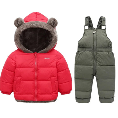 Kids Winter Fleece Outfit Set – Warm Hooded Jacket & Padded Pants (2-Piece)