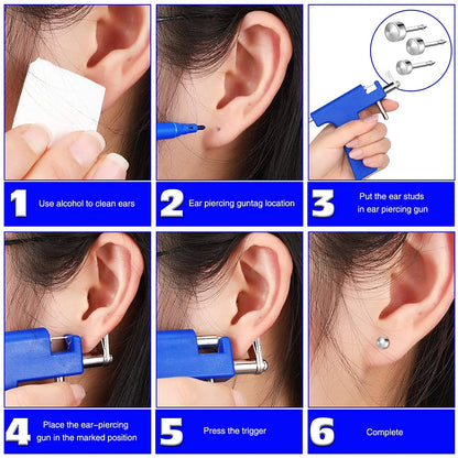 Glomexia Ear Piercing Kit (98pcs) | Professional Piercing Gun with Stainless Steel Studs